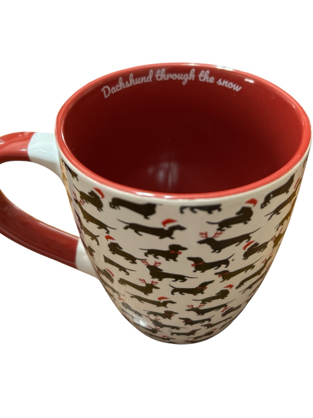 Winifred & Lily Dachshund Christmas Mug “Dachshund Through The Snow” Ceramic Cup - Picture 3 of 5